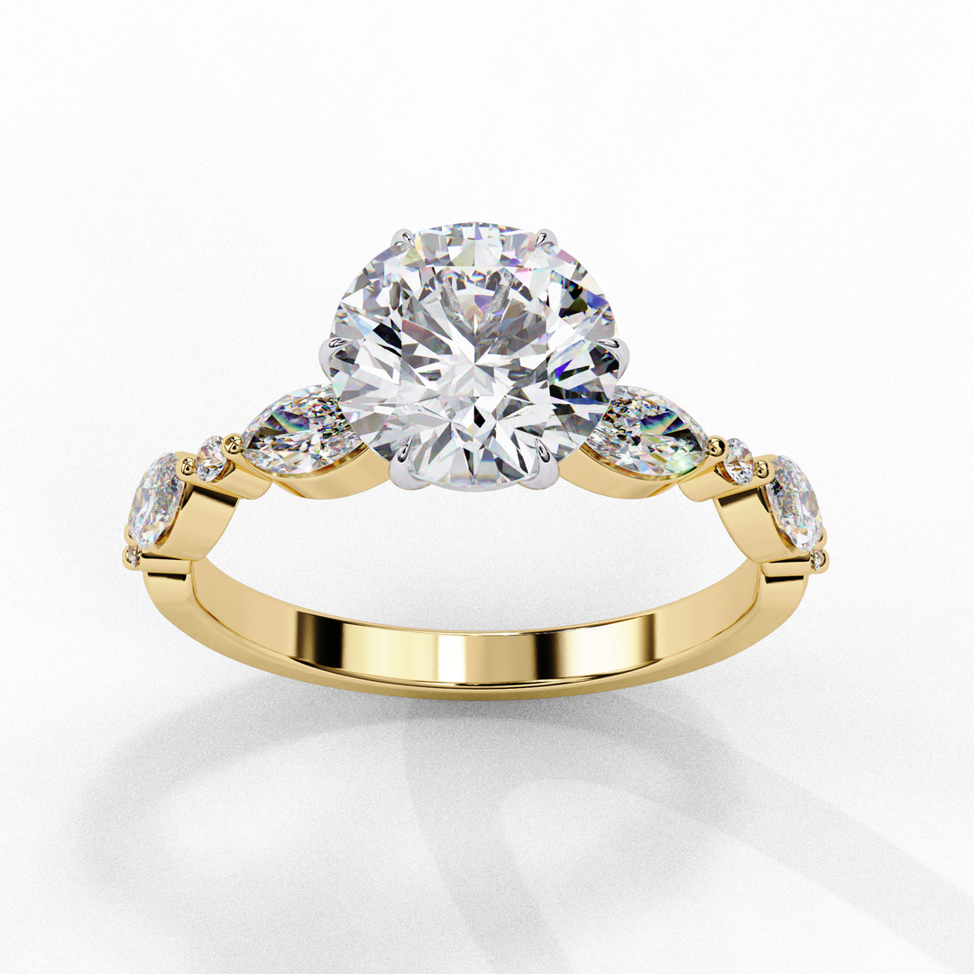 Round Cut Moissanite Engagement Ring | Marquise & Round Accents