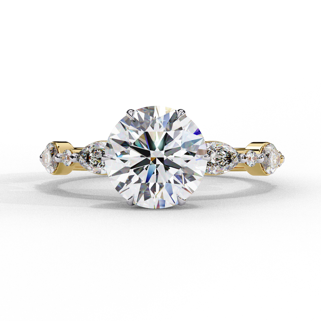Round Cut Moissanite Engagement Ring | Marquise & Round Accents