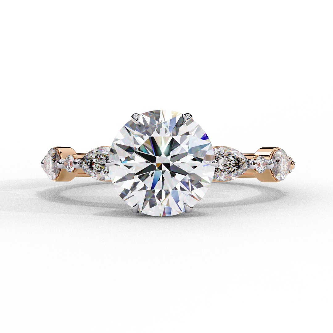 Round Cut Moissanite Engagement Ring | Marquise & Round Accents