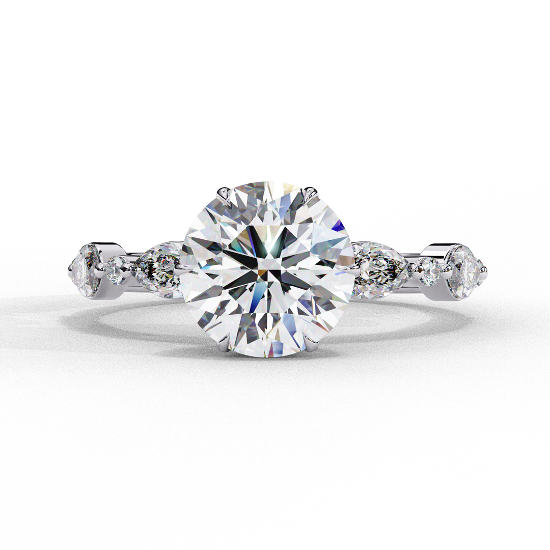 Round Cut Moissanite Engagement Ring | Marquise & Round Accents
