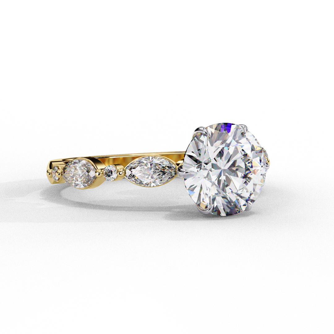 Round Cut Moissanite Engagement Ring | Marquise & Round Accents