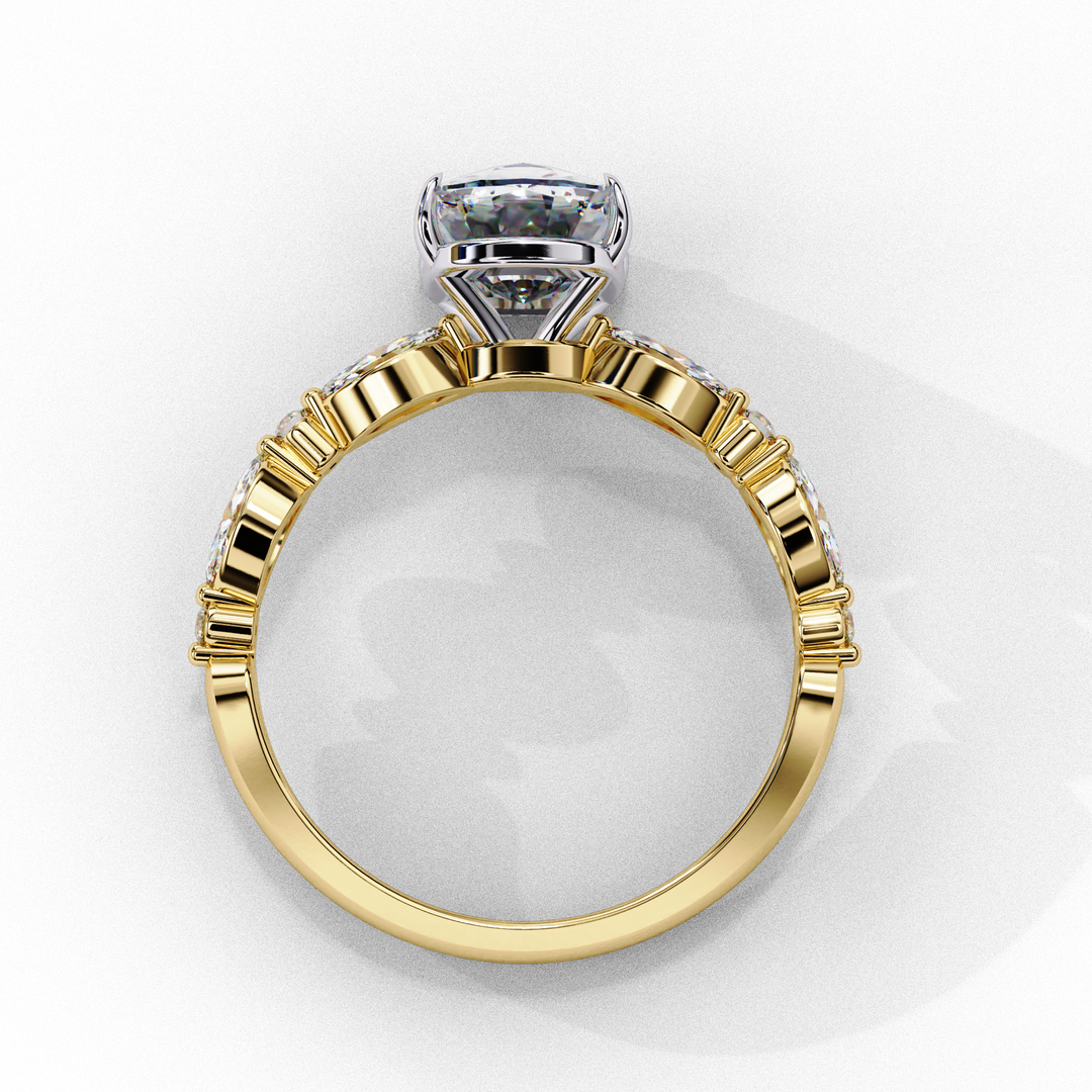 Elongated Cushion Cut Lab Grown Diamond Engagement Ring | Marquise & Round Accents