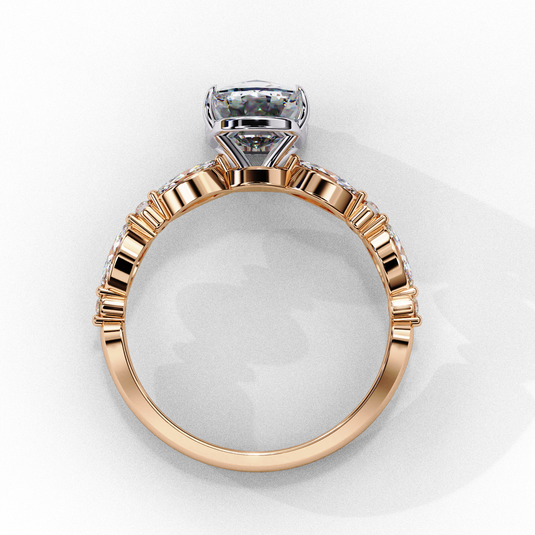 Elongated Cushion Cut Lab Grown Diamond Engagement Ring | Marquise & Round Accents