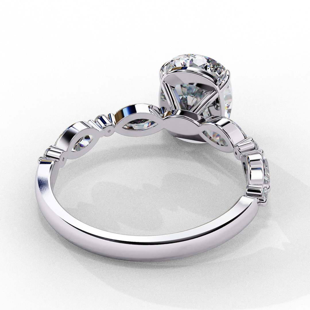 Elongated Cushion Cut Lab Grown Diamond Engagement Ring | Marquise & Round Accents