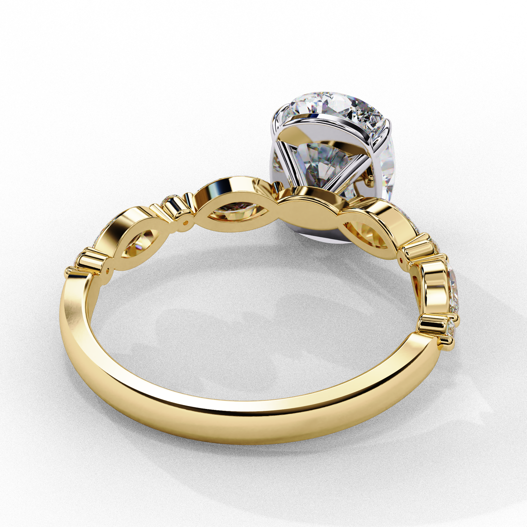 Elongated Cushion Cut Lab Grown Diamond Engagement Ring | Marquise & Round Accents