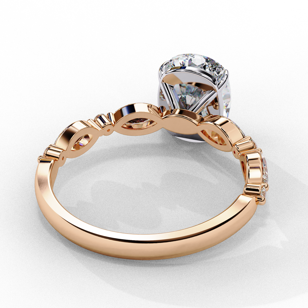 Elongated Cushion Cut Lab Grown Diamond Engagement Ring | Marquise & Round Accents