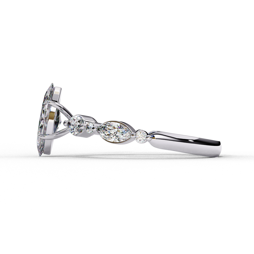 Marquise Cut Moissanite Engagement Ring | Marquise & Round Accents