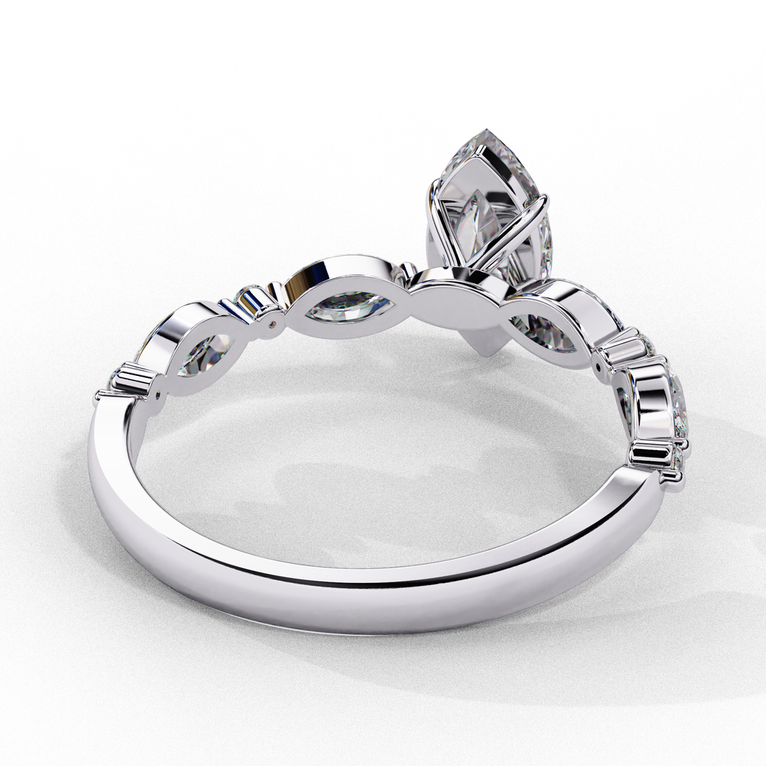 Marquise Cut Moissanite Engagement Ring | Marquise & Round Accents