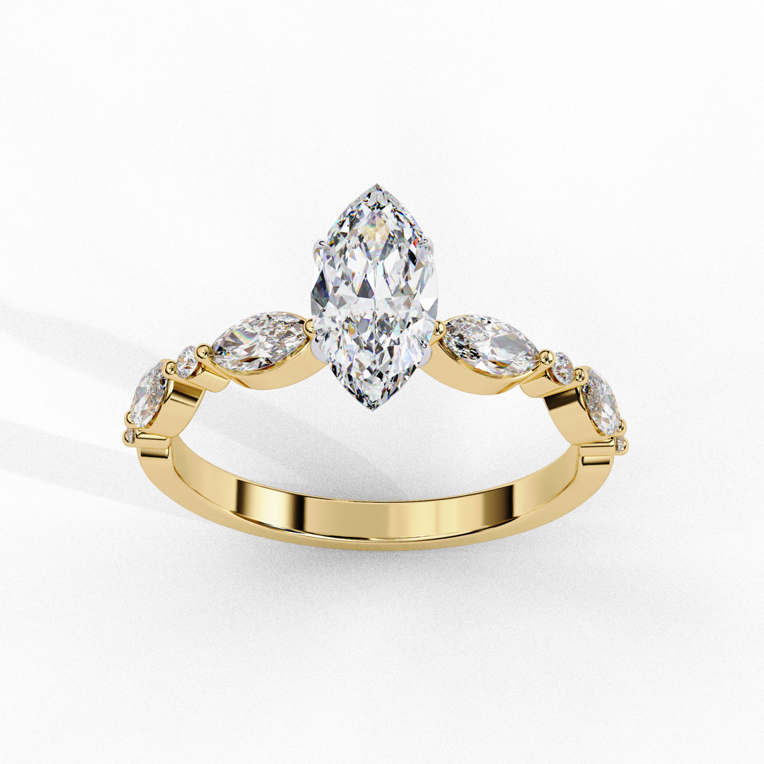 Marquise Cut Moissanite Engagement Ring | Marquise & Round Accents