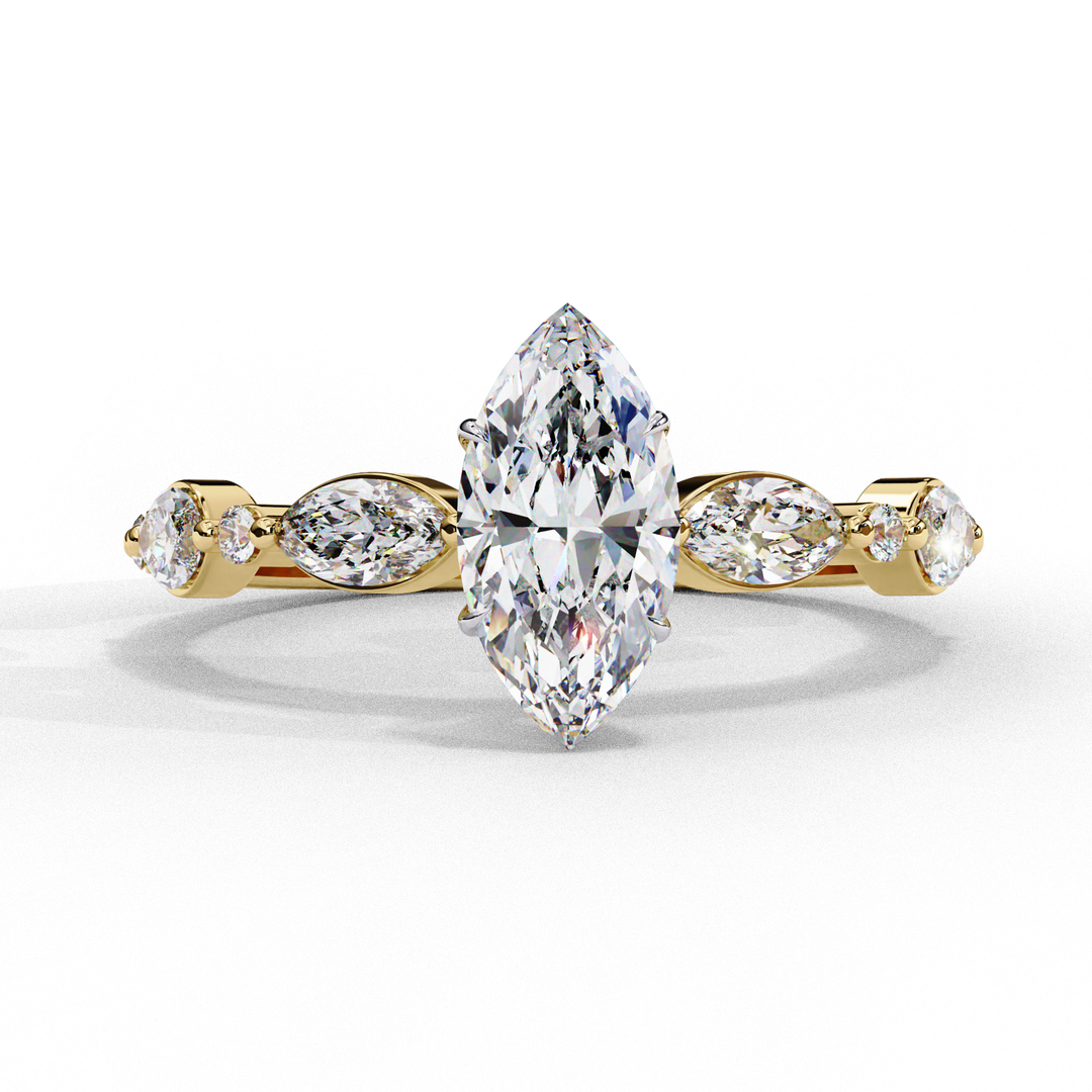 Marquise Cut Moissanite Engagement Ring | Marquise & Round Accents