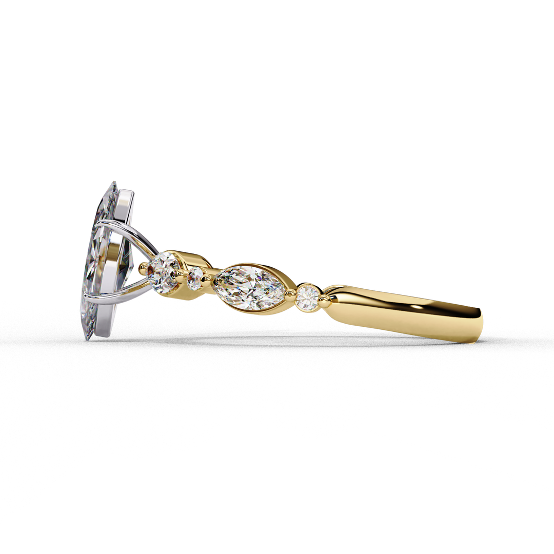 Marquise Cut Moissanite Engagement Ring | Marquise & Round Accents