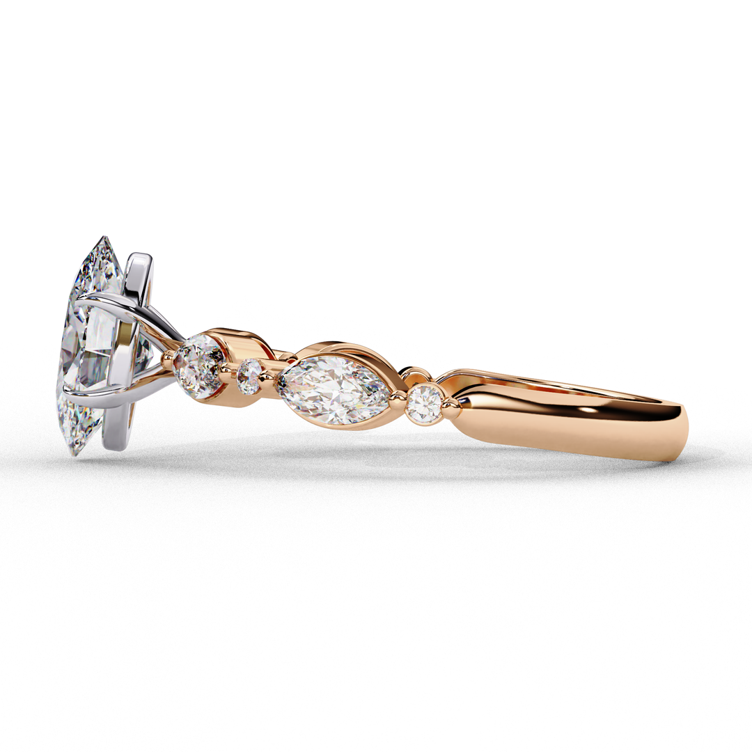 Oval Cut Lab Grown Diamond Engagement Ring | Marquise & Round Accents