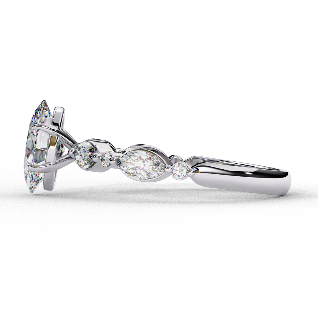 Oval Cut Lab Grown Diamond Engagement Ring | Marquise & Round Accents