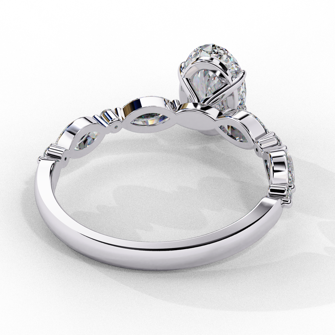 Oval Cut Lab Grown Diamond Engagement Ring | Marquise & Round Accents