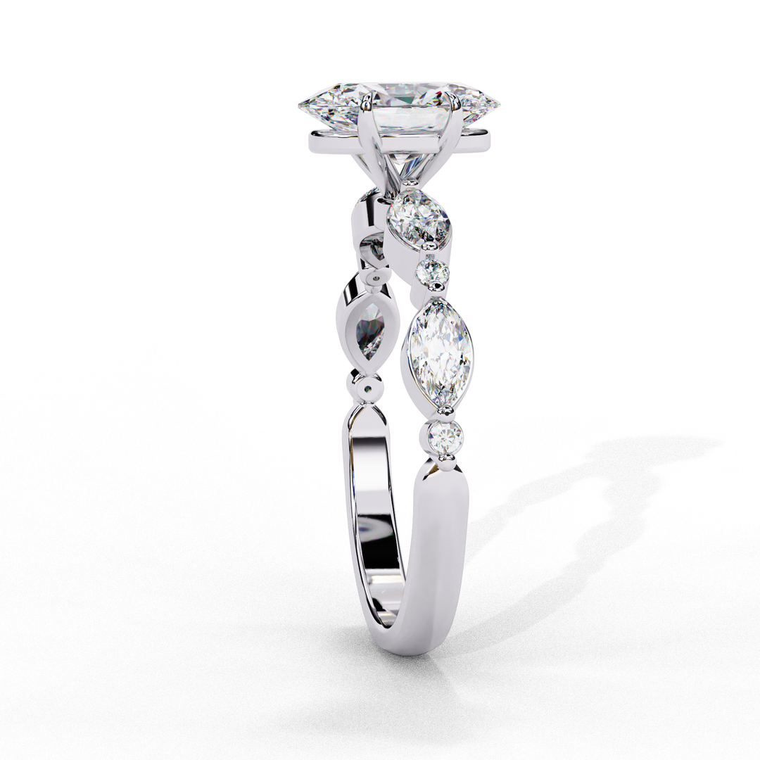 Oval Cut Lab Grown Diamond Engagement Ring | Marquise & Round Accents
