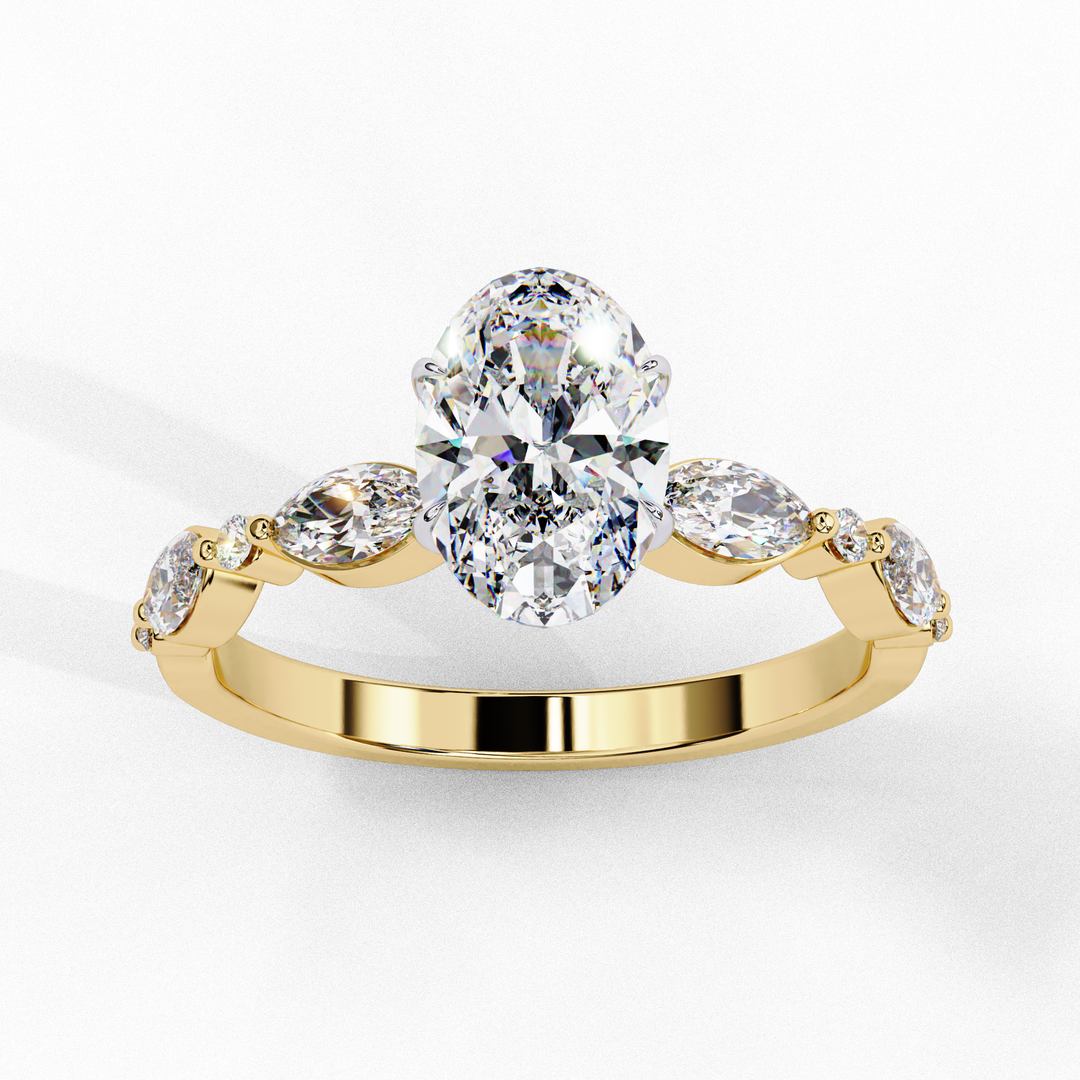 Oval Cut Lab Grown Diamond Engagement Ring | Marquise & Round Accents