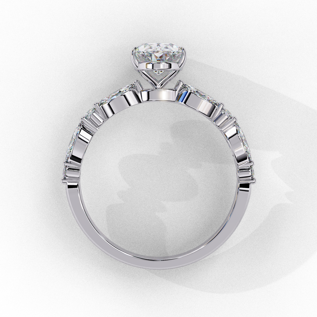 Oval Cut Lab Grown Diamond Engagement Ring | Marquise & Round Accents