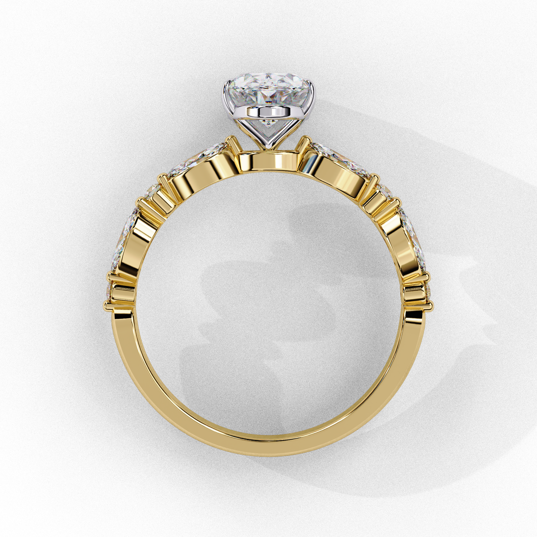 Oval Cut Lab Grown Diamond Engagement Ring | Marquise & Round Accents
