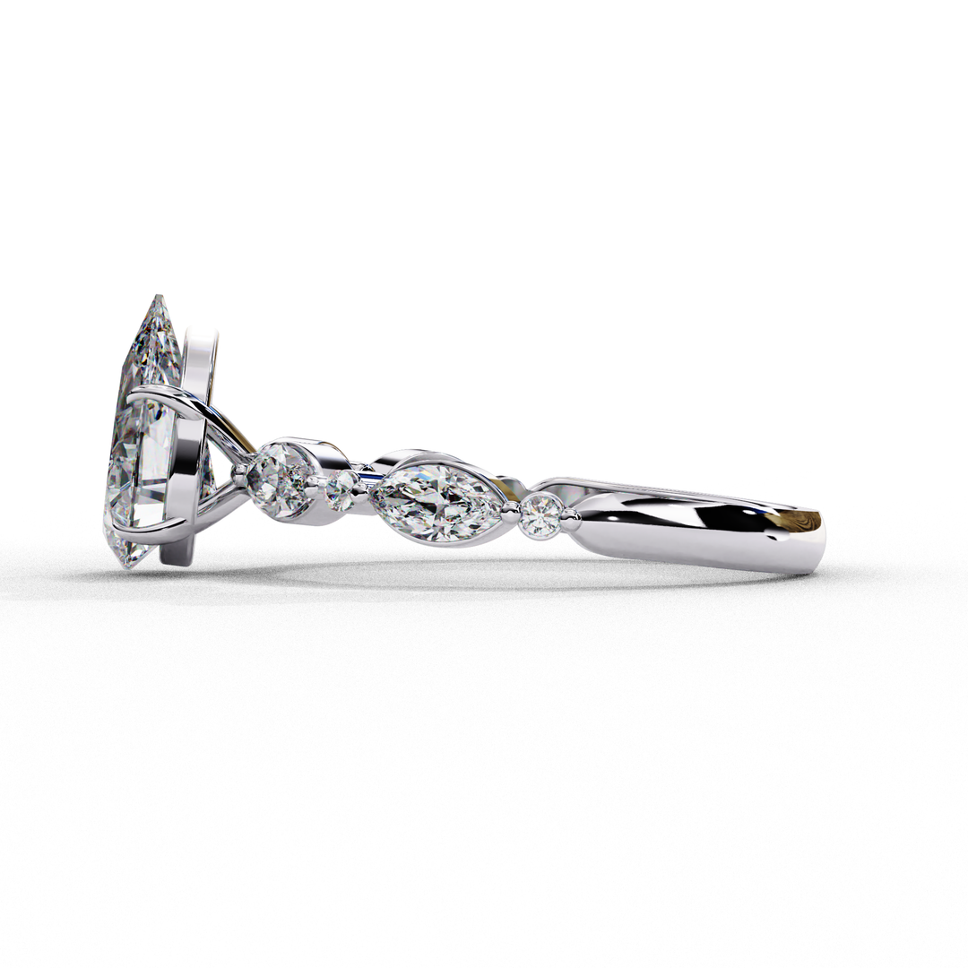 Pear Cut Moissanite Engagement Ring | Marquise & Round Accents