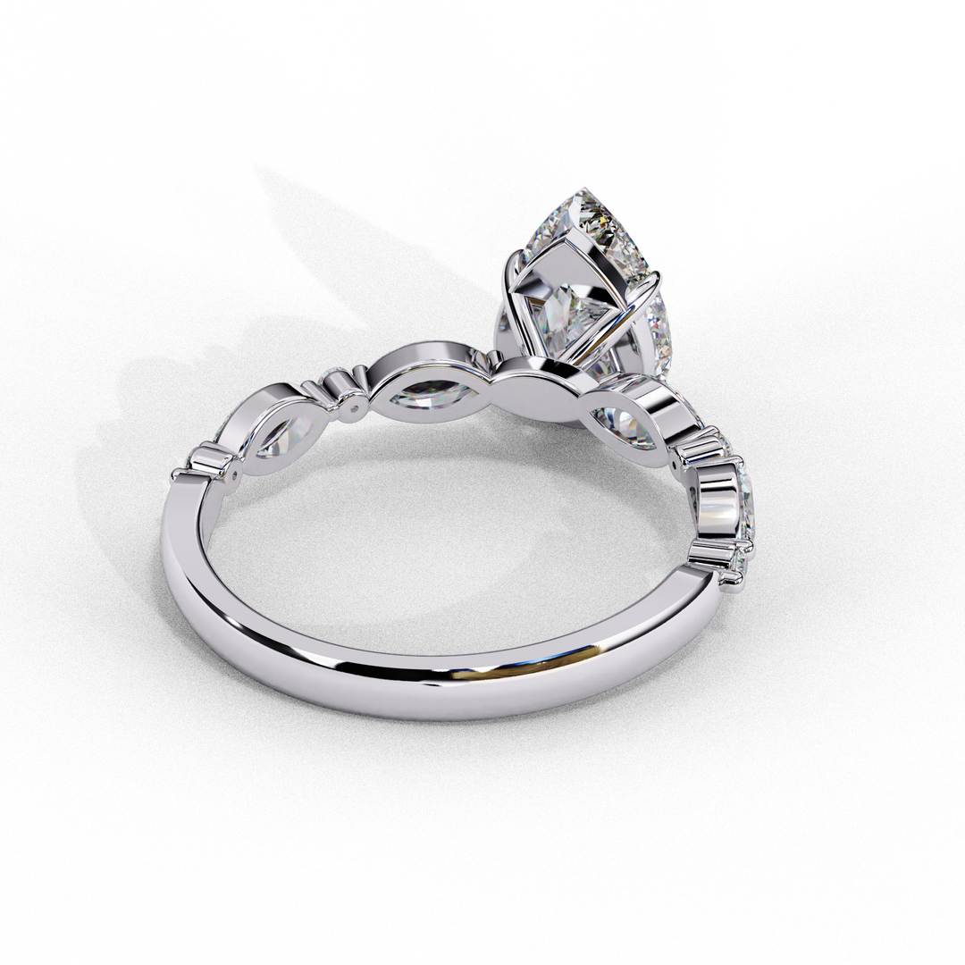 Pear Cut Lab Grown Diamond Engagement Ring | Marquise & Round Accents