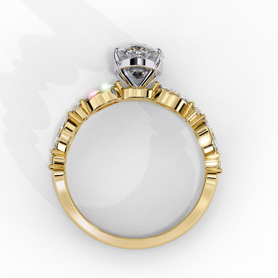 Pear Cut Lab Grown Diamond Engagement Ring | Marquise & Round Accents