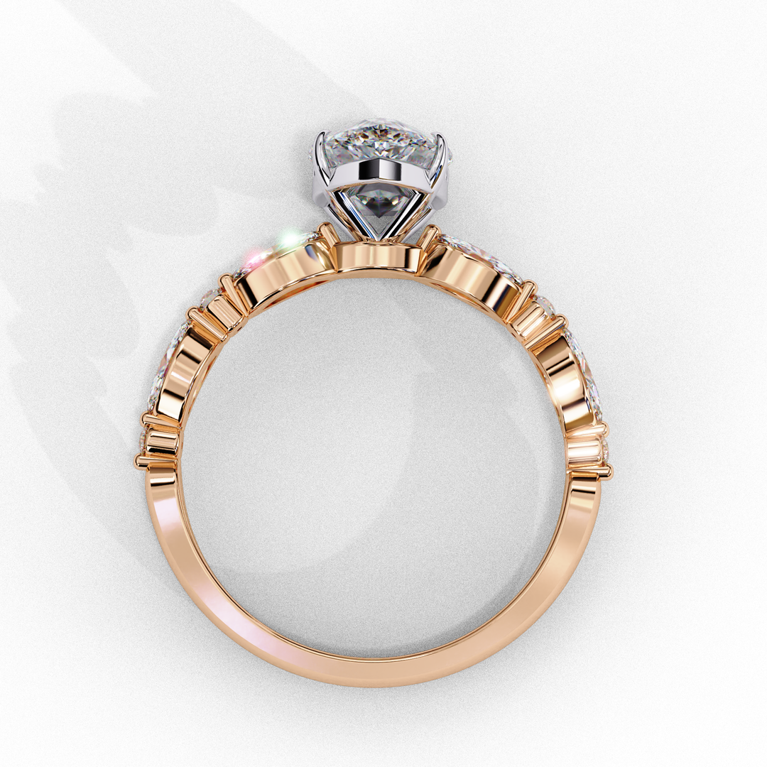Pear Cut Lab Grown Diamond Engagement Ring | Marquise & Round Accents