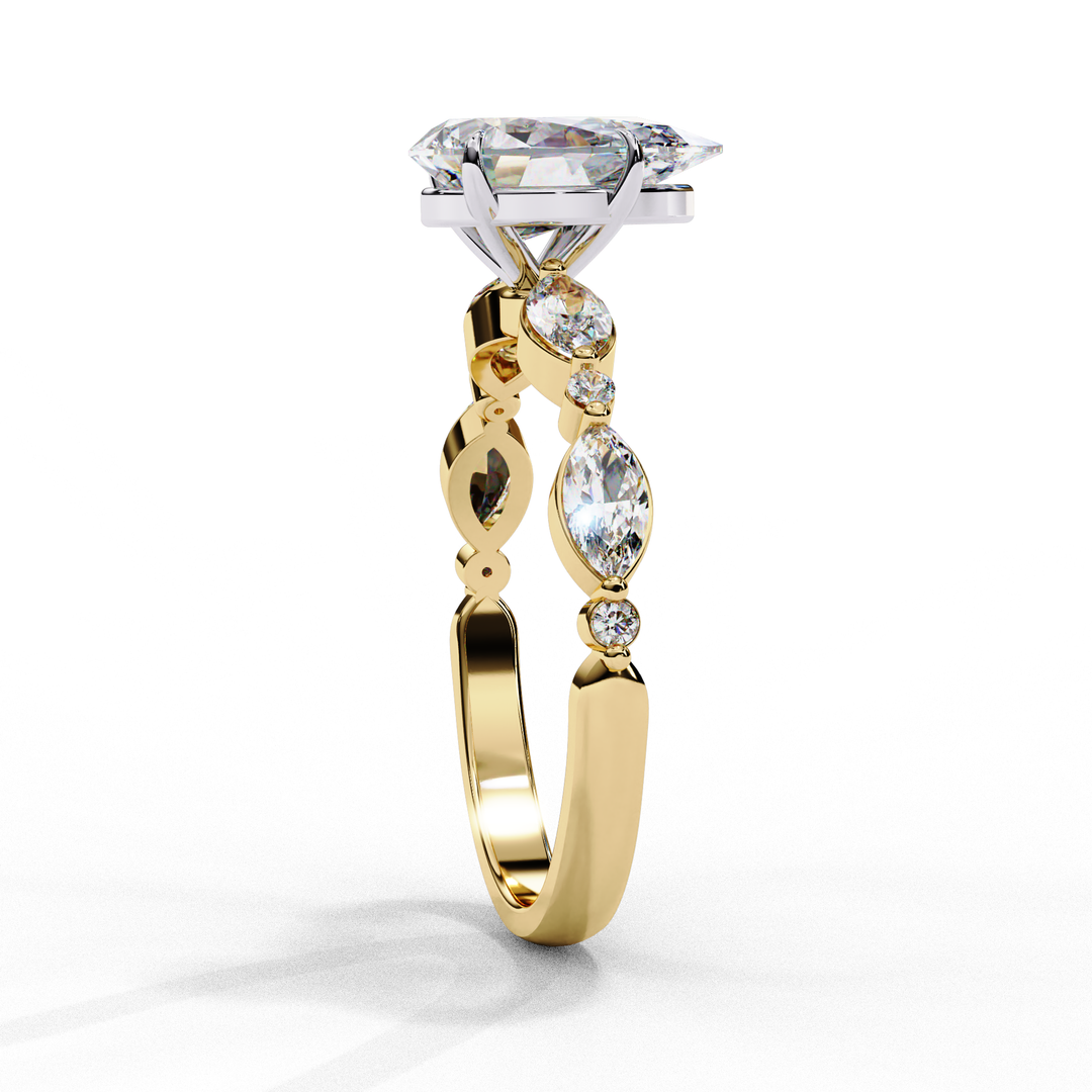 Pear Cut Lab Grown Diamond Engagement Ring | Marquise & Round Accents