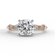 Cushion Cut Lab Grown Diamond Engagement Ring | Marquise & Round Accents