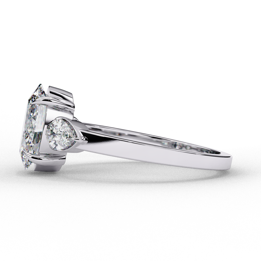 Oval Cut Moissanite Engagement Ring with Pear Side Stones
