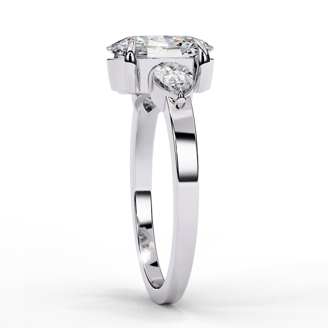 Oval Cut Moissanite Engagement Ring with Pear Side Stones