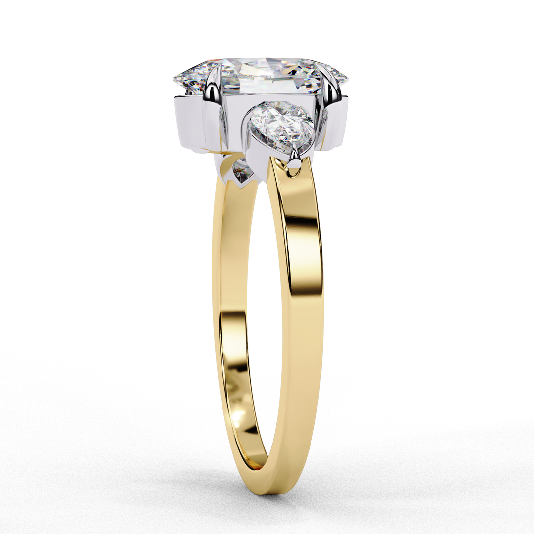 Oval Cut Moissanite Engagement Ring with Pear Side Stones