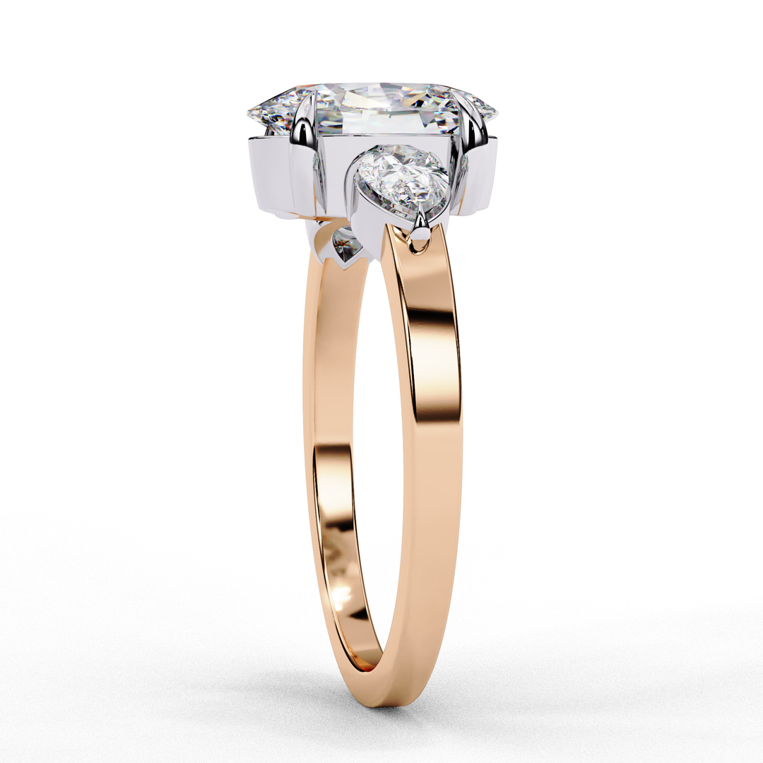 Oval Cut Moissanite Engagement Ring with Pear Side Stones