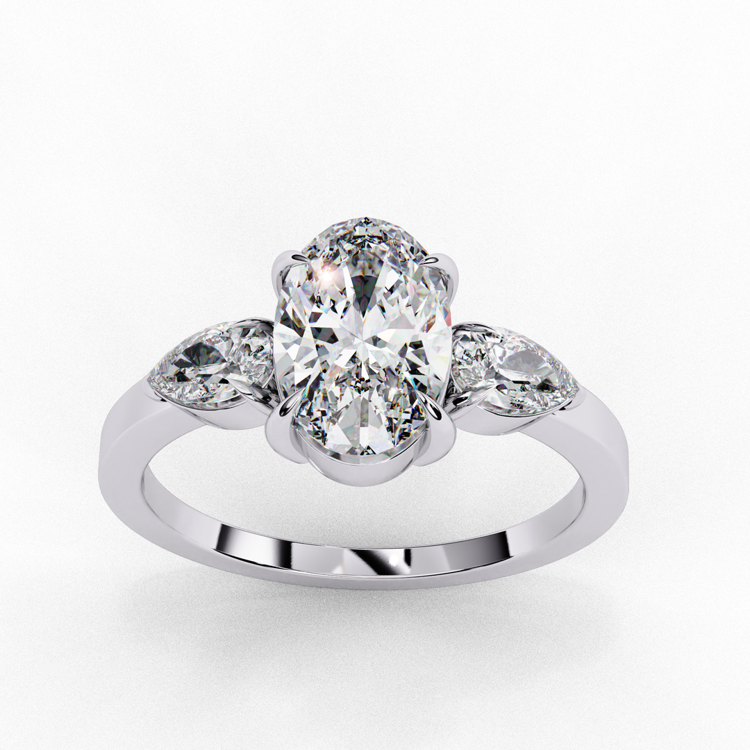 Oval Cut Moissanite Engagement Ring with Pear Side Stones