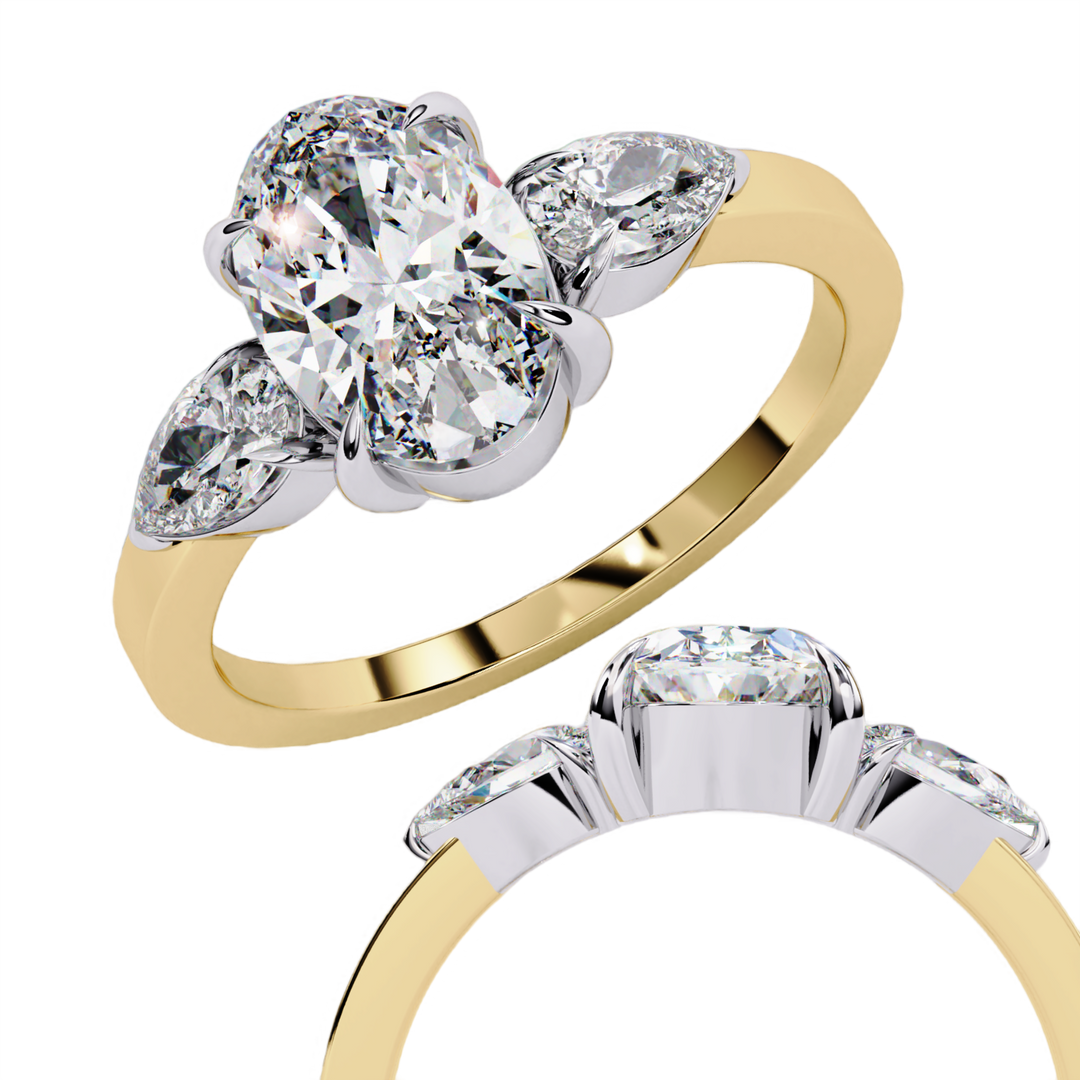 Oval Cut Moissanite Engagement Ring with Pear Side Stones