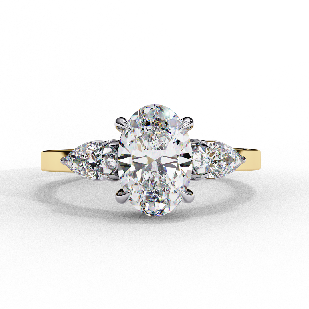 Oval Cut Moissanite Engagement Ring with Pear Side Stones