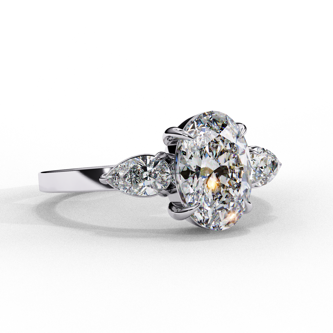 Oval Cut Moissanite Engagement Ring with Pear Side Stones