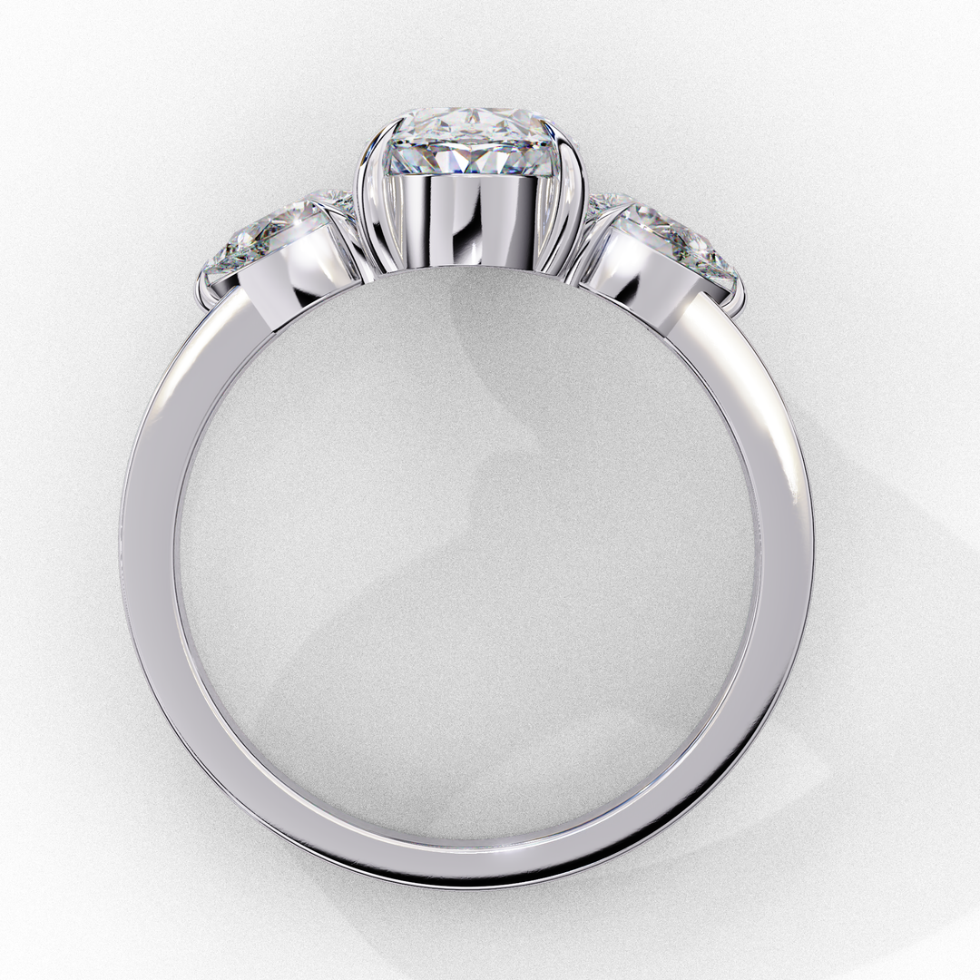 Oval Cut Moissanite Engagement Ring with Pear Side Stones