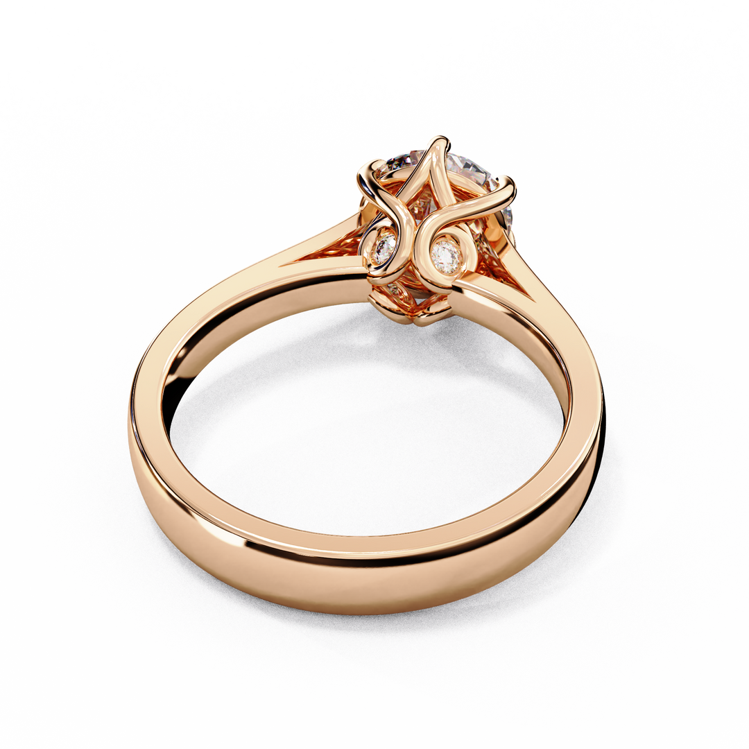 Round Cut Moissanite Engagement Ring | Vintage Six Prong Solitaire with Hidden Accents | 18K Gold & Platinum Bridal Ring