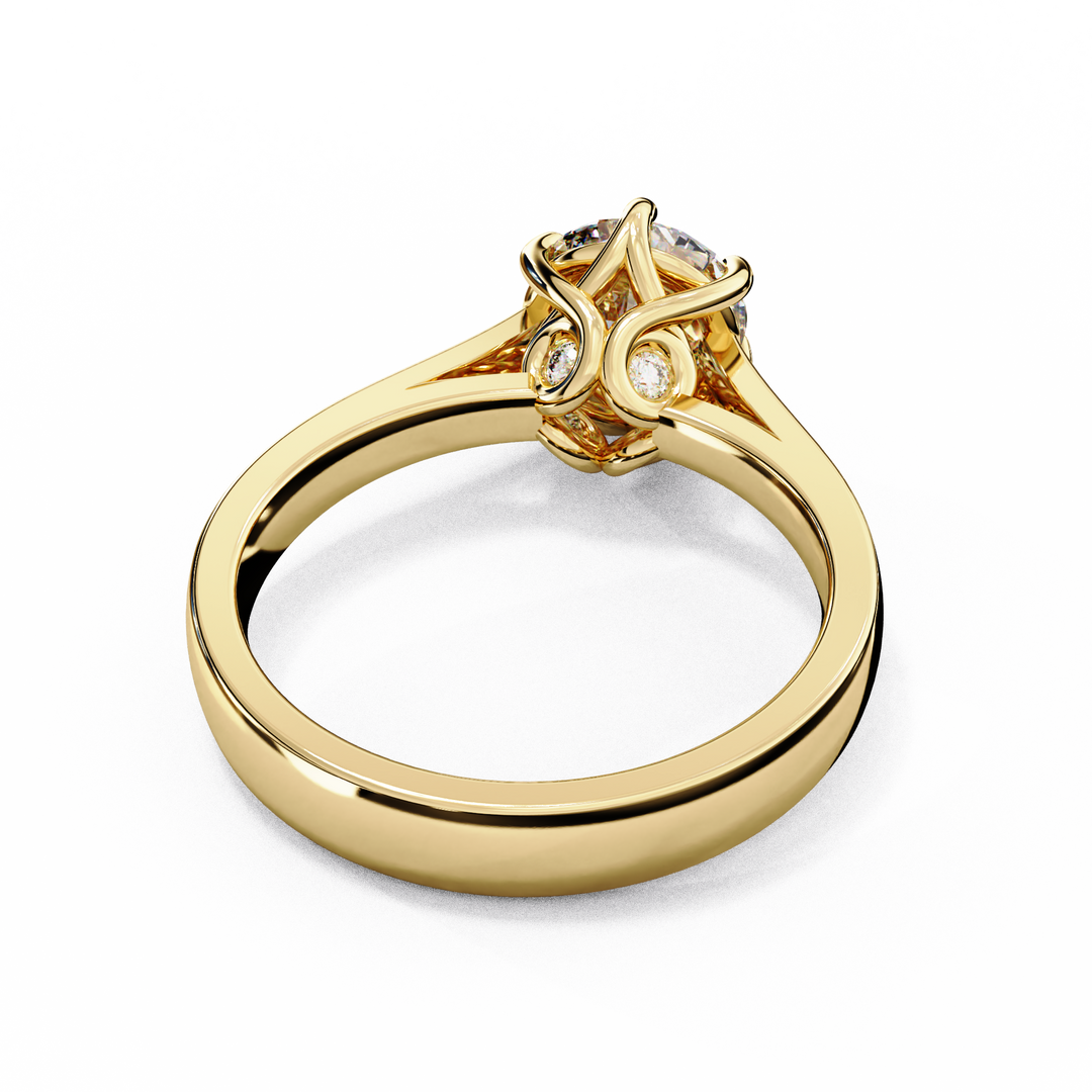 Round Cut Moissanite Engagement Ring | Vintage Six Prong Solitaire with Hidden Accents | 18K Gold & Platinum Bridal Ring