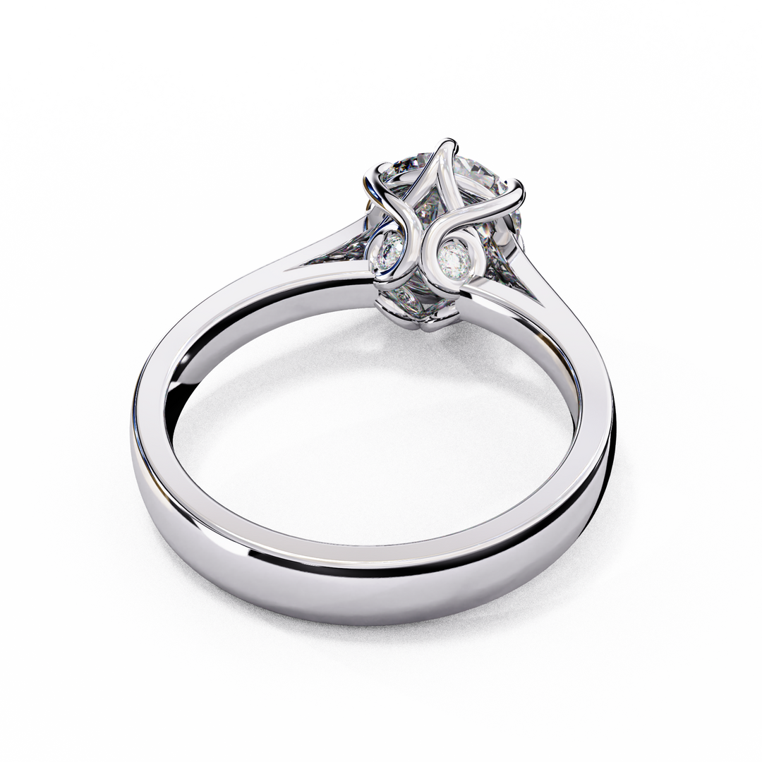Round Cut Moissanite Engagement Ring | Vintage Six Prong Solitaire with Hidden Accents | 18K Gold & Platinum Bridal Ring