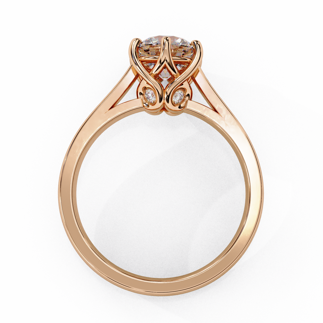 Round Cut Moissanite Engagement Ring | Vintage Six Prong Solitaire with Hidden Accents | 18K Gold & Platinum Bridal Ring