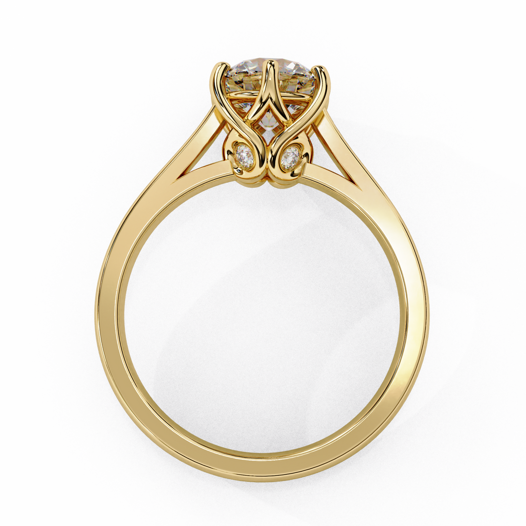 Round Cut Moissanite Engagement Ring | Vintage Six Prong Solitaire with Hidden Accents | 18K Gold & Platinum Bridal Ring