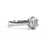 Load image into Gallery viewer, Round Cut Moissanite Engagement Ring | Vintage Six Prong Solitaire with Hidden Accents | 18K Gold &amp; Platinum Bridal Ring

