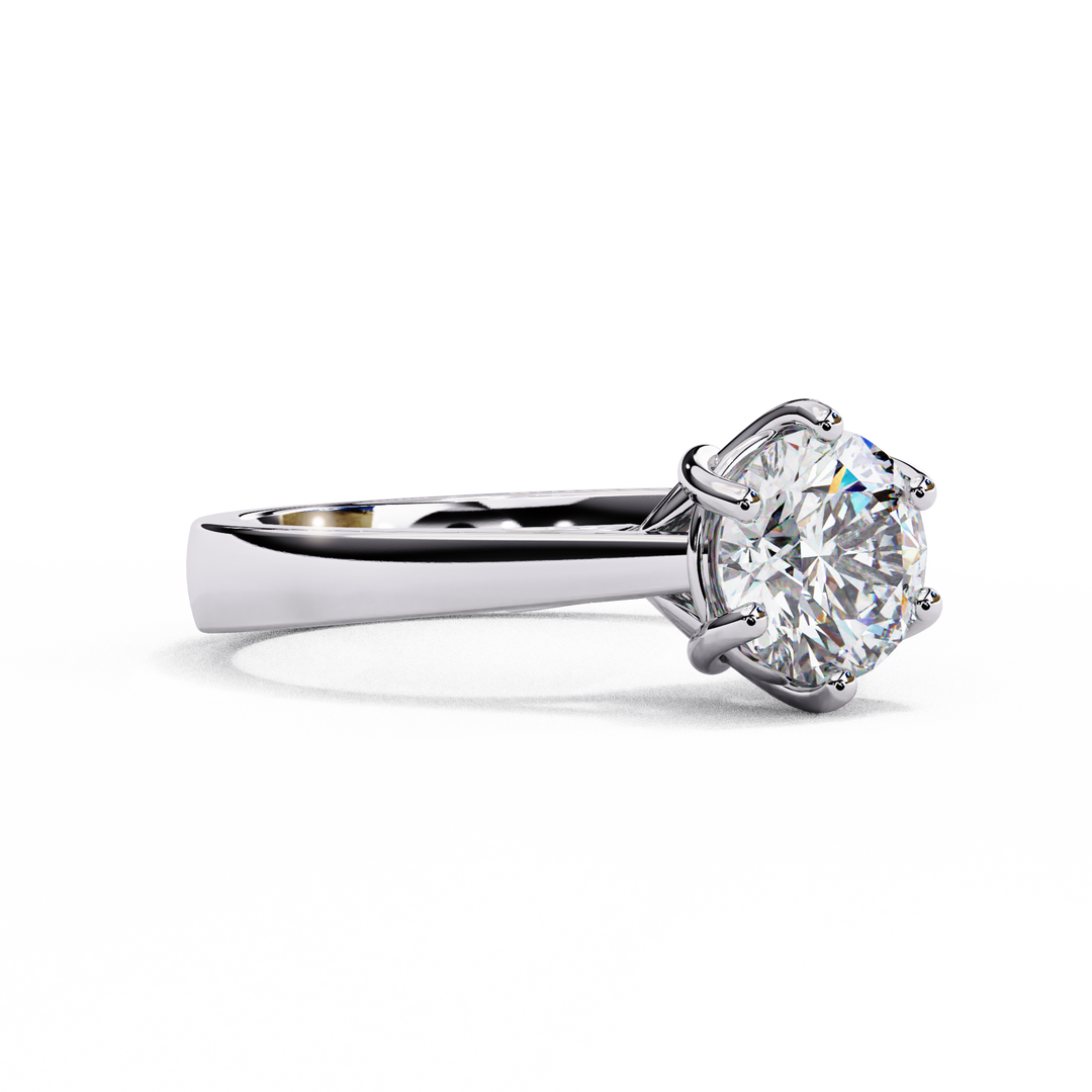 Round Cut Moissanite Engagement Ring | Vintage Six Prong Solitaire with Hidden Accents | 18K Gold & Platinum Bridal Ring