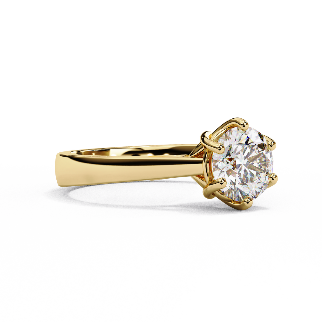 Round Cut Moissanite Engagement Ring | Vintage Six Prong Solitaire with Hidden Accents | 18K Gold & Platinum Bridal Ring