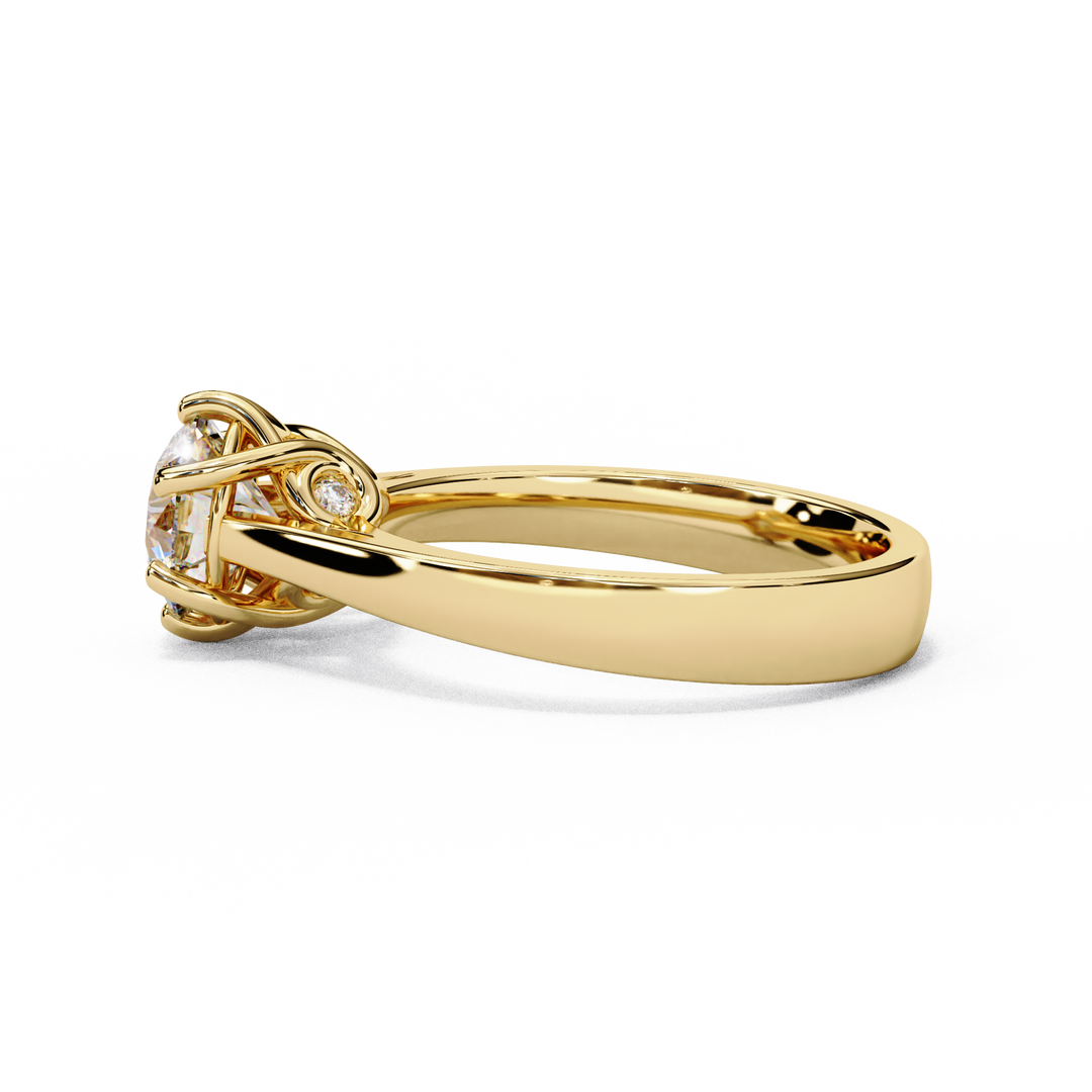 Round Cut Moissanite Engagement Ring | Vintage Six Prong Solitaire with Hidden Accents | 18K Gold & Platinum Bridal Ring