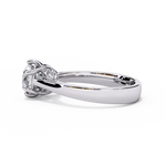 Load image into Gallery viewer, Round Cut Moissanite Engagement Ring | Vintage Six Prong Solitaire with Hidden Accents | 18K Gold &amp; Platinum Bridal Ring
