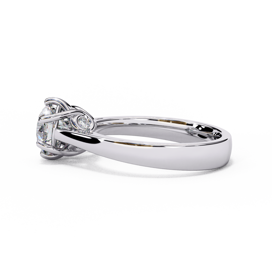 Round Cut Moissanite Engagement Ring | Vintage Six Prong Solitaire with Hidden Accents | 18K Gold & Platinum Bridal Ring