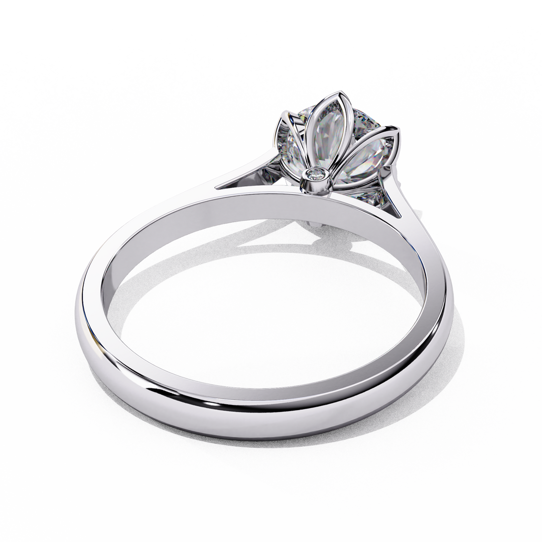 Round Cut Moissanite Engagement Ring | Six Prong Solitaire with Hidden Diamond Accents