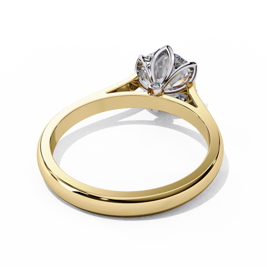 Round Cut Moissanite Engagement Ring | Six Prong Solitaire with Hidden Diamond Accents